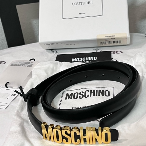 MOSCHINO NWT AUTHENTIC GENUINE BLACK LEATHER & GOLD SIGNATURE BELT main image 4